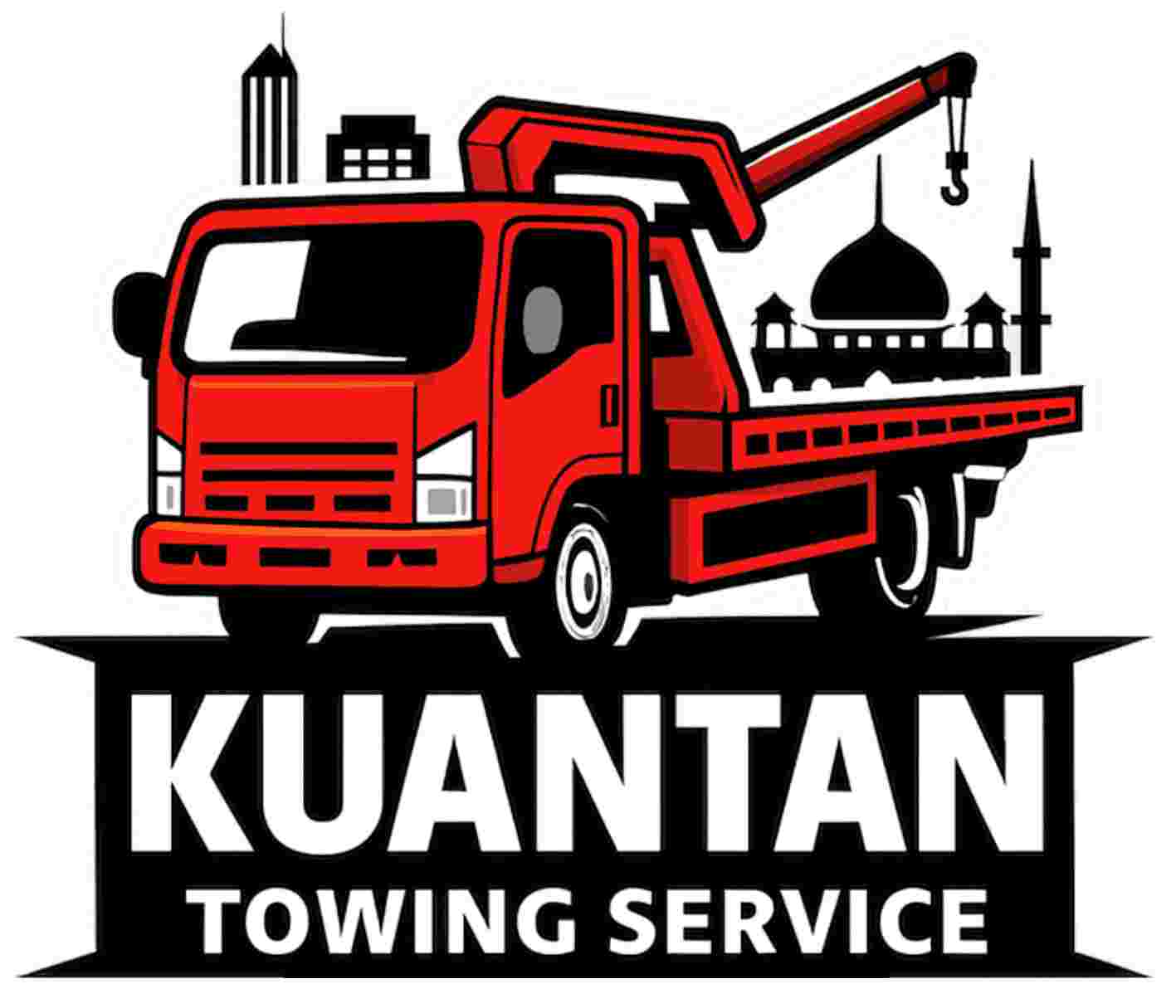 kuantan-towing-service-logo image logo of kuantan towing service with red tow truck and building of bandar kuantan at the back