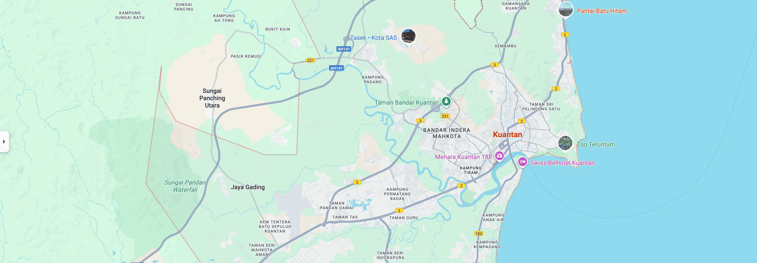 map-of-kuantan image of google map of area of Kuantan